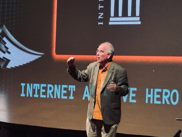 Founder of the Internet Archive speaking on stage